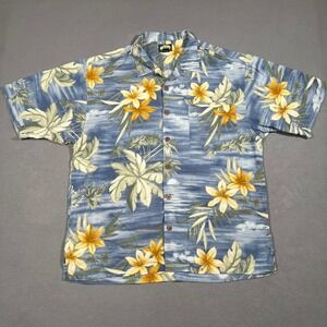 Tommy Bahama Hawaiian‎ Shirt Rayon Loop Collar Mens Large Blue Floral Tropical